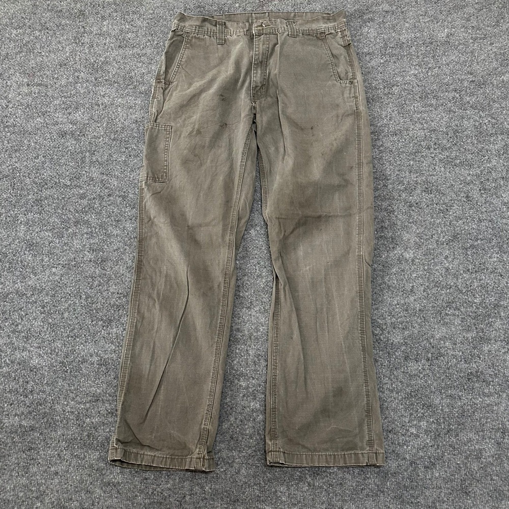Key Carpenter Pants Mens 34x32 Brown Ripstop Cotton Utility Workwear Relaxed Fit